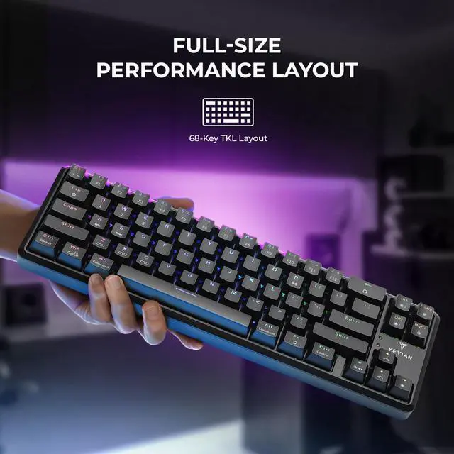 Alt view image 3 of 7 - YEYIAN AKIL Mechanical Gaming Wireless 65% TKL Keyboard, Rechargeable 68 RGB LED Backlit 16M Color Keys, OUTEMU Blue Hot-Swap Switches, Cherry MX Equivalent, 18 Modes. SKU: YTM-28210B-EN