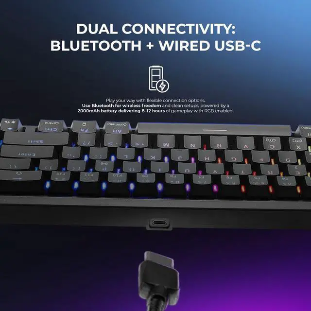 Alt view image 5 of 7 - YEYIAN AKIL Mechanical Gaming Wireless 65% TKL Keyboard, Rechargeable 68 RGB LED Backlit 16M Color Keys, OUTEMU Blue Hot-Swap Switches, Cherry MX Equivalent, 18 Modes. SKU: YTM-28210B-EN