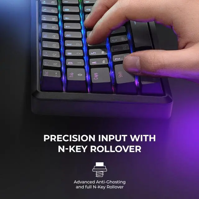 Alt view image 6 of 7 - YEYIAN AKIL Mechanical Gaming Wireless 65% TKL Keyboard, Rechargeable 68 RGB LED Backlit 16M Color Keys, OUTEMU Blue Hot-Swap Switches, Cherry MX Equivalent, 18 Modes. SKU: YTM-28210B-EN