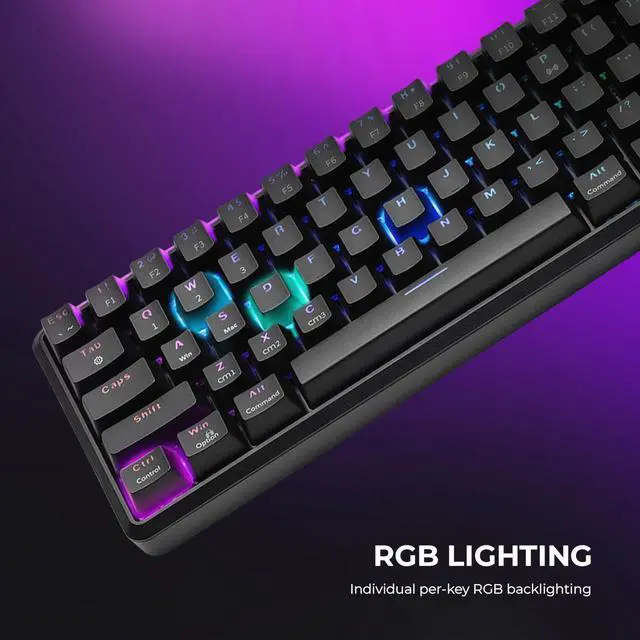Alt view image 7 of 7 - YEYIAN AKIL Mechanical Gaming Wireless 65% TKL Keyboard, Rechargeable 68 RGB LED Backlit 16M Color Keys, OUTEMU Blue Hot-Swap Switches, Cherry MX Equivalent, 18 Modes. SKU: YTM-28210B-EN