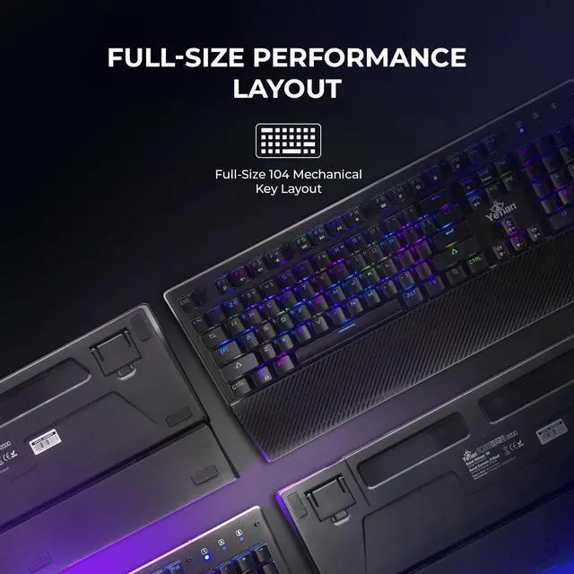 Alt view image 3 of 7 - YEYIAN FLARE Mechanical Gaming Keyboard, 104 RGB LED Backlit 16M Color Keys, OUTEMU Red Hot-Swappable Switches, Cherry MX Equivalent, 14 Modes, 50M Keystrokes, Palm Rest, Steel Frame SKU: YAT1803EN