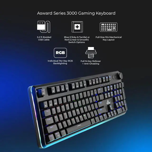 Alt view image 2 of 7 - YEYIAN ASWARD Mechanical Gaming Multimedia Keyboard, 104 RGB LED Backlit 16M Color Keys, OUTEMU Blue Hot-Swappable Switches, Cherry MX Equivalent, 18 Modes, 50M Keystrokes, Steel Frame SKU: YTM-28208B
