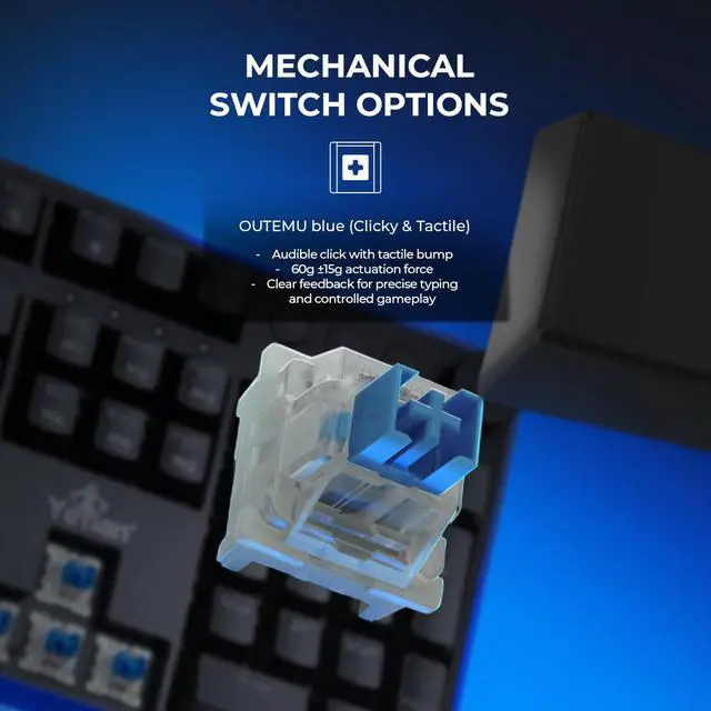 Alt view image 4 of 7 - YEYIAN ASWARD Mechanical Gaming Multimedia Keyboard, 104 RGB LED Backlit 16M Color Keys, OUTEMU Blue Hot-Swappable Switches, Cherry MX Equivalent, 18 Modes, 50M Keystrokes, Steel Frame SKU: YTM-28208B
