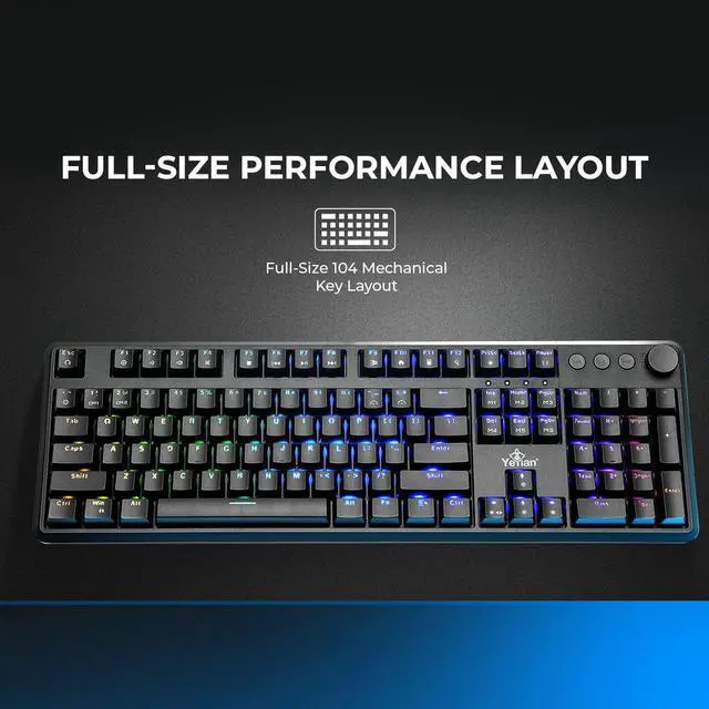 Alt view image 3 of 7 - YEYIAN ASWARD Mechanical Gaming Multimedia Keyboard, 104 RGB LED Backlit 16M Color Keys, OUTEMU Blue Hot-Swappable Switches, Cherry MX Equivalent, 18 Modes, 50M Keystrokes, Steel Frame SKU: YTM-28208B