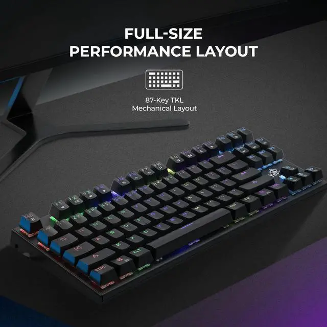 Alt view image 3 of 7 - YEYIAN SPARK Mechanical Gaming Keyboard, 87 TKL RGB LED Backlit 16M Color Keys, OUTEMU Blue Hot-Swappable Switches, Cherry MX Equivalent, 13 Modes, 50M Keystrokes, Steel Frame Braided Cable Tenkeyless