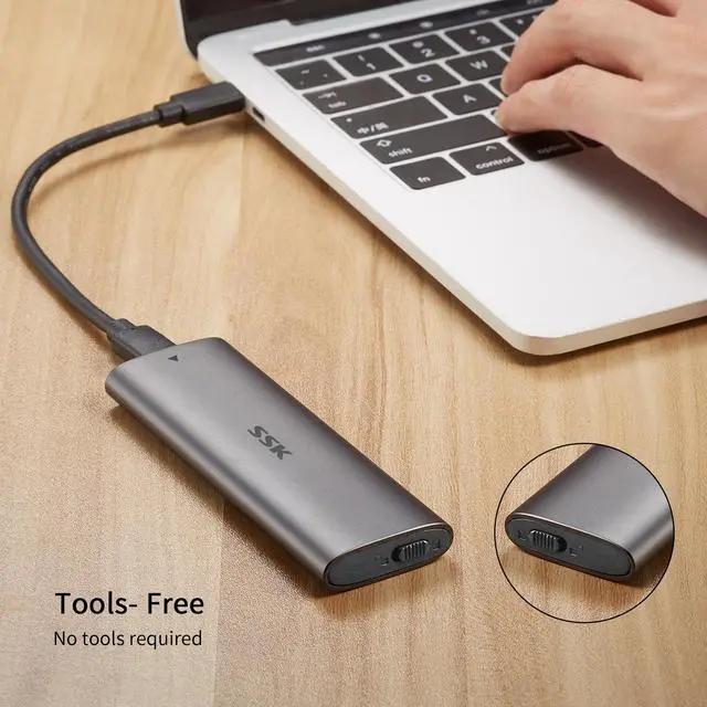 Alt view image 3 of 7 - SSK Aluminum USB C to M.2 NVMe SSD Enclosure, Portable USB 3.1/3.2 Gen 2(10Gbps) to NVMe PCI-E M-Key Solid State Drive External Adapter Support UASP(Fits only M.2 NVMe SSDs 2242/2260/2280)