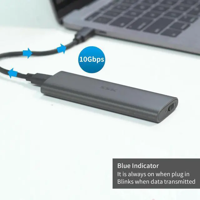 Alt view image 7 of 7 - SSK Aluminum USB C to M.2 NVMe SSD Enclosure, Portable USB 3.1/3.2 Gen 2(10Gbps) to NVMe PCI-E M-Key Solid State Drive External Adapter Support UASP(Fits only M.2 NVMe SSDs 2242/2260/2280)