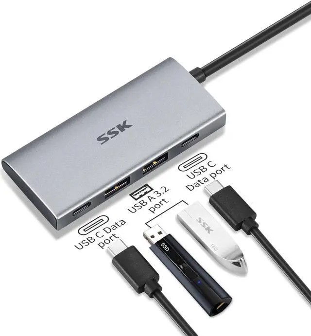 Alt view image 2 of 6 - SSK USB C 10Gbps Hub, 4-in-1 SuperSpeed USB 10Gbps Type C Multiport Adapter with 2 USB C 2 USB A 3.1/3.2 Gen2 10Gbps Ports,USB C Dock for iMac/MacBook/Pro/Air/Surface Pro and More Type C Devices
