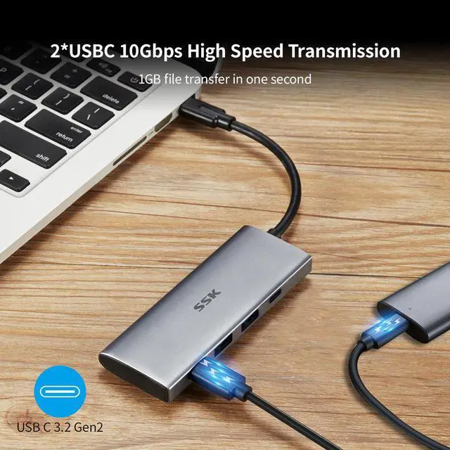 Alt view image 4 of 6 - SSK USB C 10Gbps Hub, 4-in-1 SuperSpeed USB 10Gbps Type C Multiport Adapter with 2 USB C 2 USB A 3.1/3.2 Gen2 10Gbps Ports,USB C Dock for iMac/MacBook/Pro/Air/Surface Pro and More Type C Devices