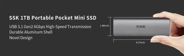 Alt view image 6 of 7 - SSK 1TB Portable External SSD,USB3.2 Gen2(6Gbps) Ultra Speed External Solid State Drive USB-C Mini External SSD with 550MB/s Data Transfer for Laptop, Typc C Phones and More