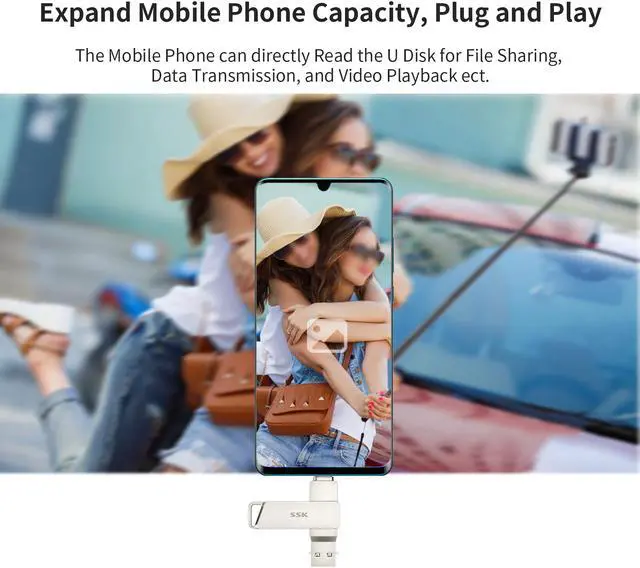 Alt view image 4 of 7 - SSK 128GB USB C Flash Drive 150MB/s Transfer Speed Dual Drive 2 in 1 OTG Type-C + USB 3.1 Thumb Drive Memory Stick Jump Drive Thunderbolt 3 Compatible for Android Phone,MacBook/Pro,and More