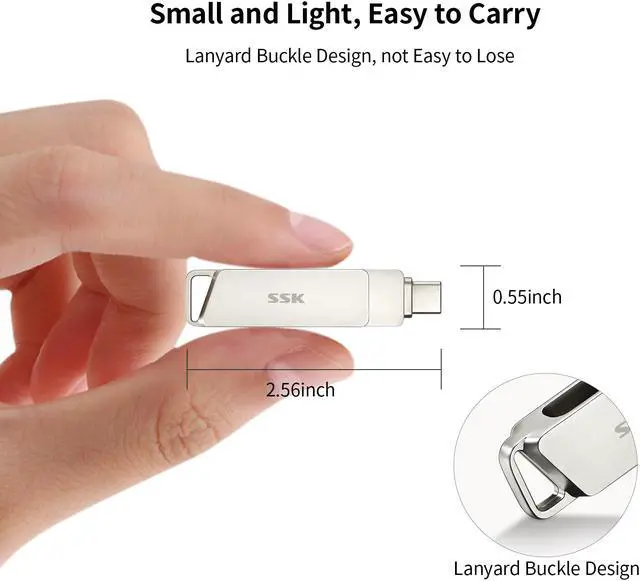 Alt view image 6 of 7 - SSK 256GB USB C Flash Drive 150MB/s Transfer Speed Dual Drive 2 in 1 OTG Type-C + USB 3.1 Thumb Drive Memory Stick Jump Drive Thunderbolt 3 Compatible for Android Phone,MacBook/Pro,and More