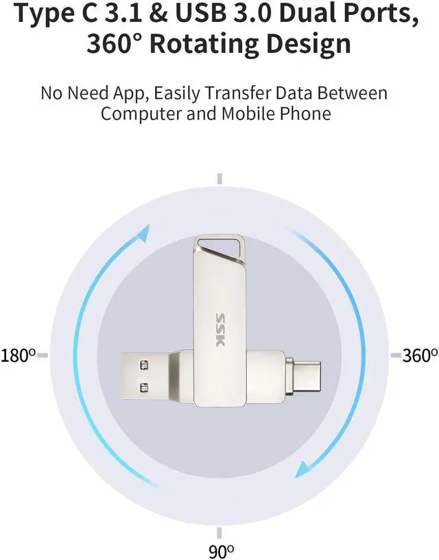 Alt view image 4 of 7 - SSK 256GB USB C Flash Drive 150MB/s Transfer Speed Dual Drive 2 in 1 OTG Type-C + USB 3.1 Thumb Drive Memory Stick Jump Drive Thunderbolt 3 Compatible for Android Phone,MacBook/Pro,and More