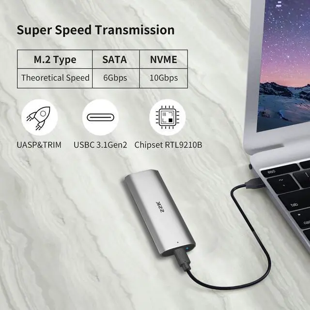 Alt view image 2 of 7 - SSK M.2 NVME SATA Tool-Free SSD Enclosure Adapter Reader,RTL9210B Chips USB C 3.1/3.2 Gen 2 10Gbps PCIe,6Gbps SATA MKey/(B+M) Key,External Solid State Drive Case Support UASP Trim for 2242/2260/2280