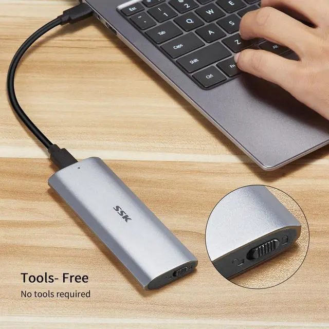 Alt view image 7 of 7 - SSK M.2 NVME SATA Tool-Free SSD Enclosure Adapter Reader,RTL9210B Chips USB C 3.1/3.2 Gen 2 10Gbps PCIe,6Gbps SATA MKey/(B+M) Key,External Solid State Drive Case Support UASP Trim for 2242/2260/2280