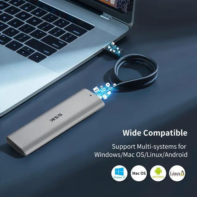 Alt view image 6 of 7 - SSK M.2 NVME SATA Tool-Free SSD Enclosure Adapter Reader,RTL9210B Chips USB C 3.1/3.2 Gen 2 10Gbps PCIe,6Gbps SATA MKey/(B+M) Key,External Solid State Drive Case Support UASP Trim for 2242/2260/2280