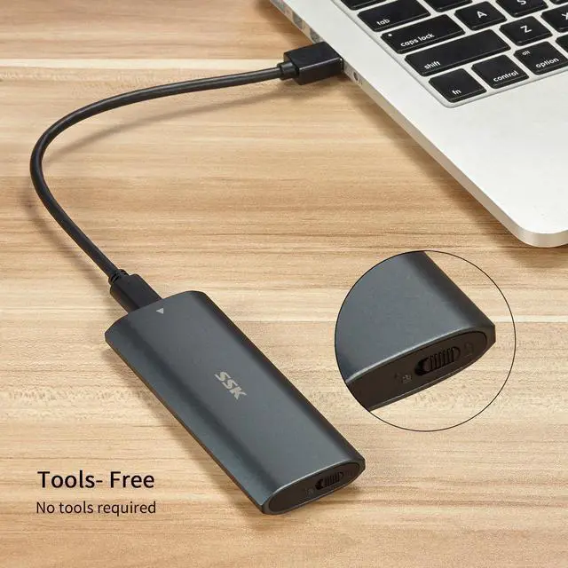 Alt view image 3 of 7 - SSK M.2 NVME SATA SSD Enclosure Adapter,RTL9210B Chips Tool-Free SSD Reader USB C 3.1/3.2 Gen 2 10Gbps PCIe,6Gbps SATA MKey/(B+M) Key,External SSD Enclosure Support UASP Trim for 2242/2260/2280-black