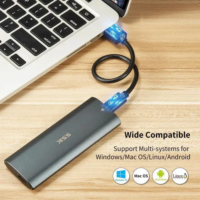 Alt view image 7 of 7 - SSK M.2 NVME SATA SSD Enclosure Adapter,RTL9210B Chips Tool-Free SSD Reader USB C 3.1/3.2 Gen 2 10Gbps PCIe,6Gbps SATA MKey/(B+M) Key,External SSD Enclosure Support UASP Trim for 2242/2260/2280-black