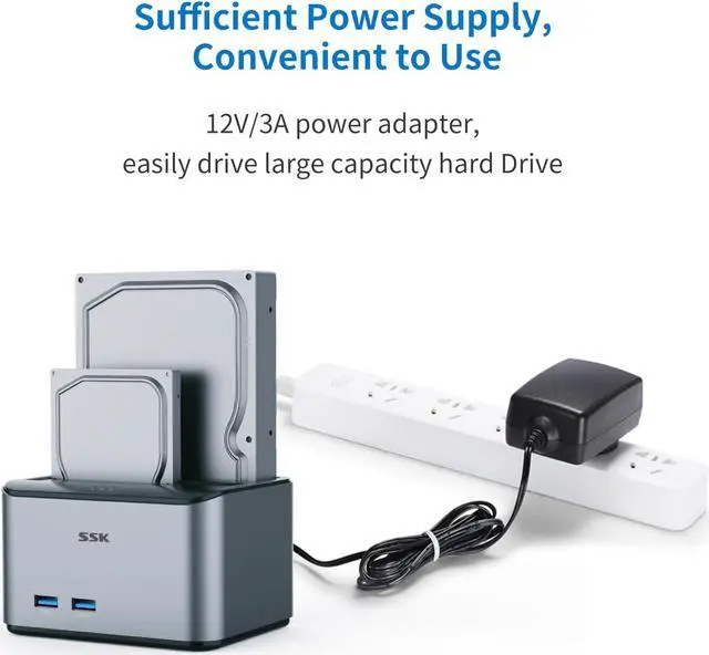 Alt view image 5 of 6 - Hard Drive Dock SSK USB 3.0 to SATA I/II/III Dual Bay Aluminum External Hard Drive Docking Station for 2.5 3.5 inch SATA HDD SSD Support UASP, 2x16TB + 2 USB3.0 Ports (Not Support Offline Clone)