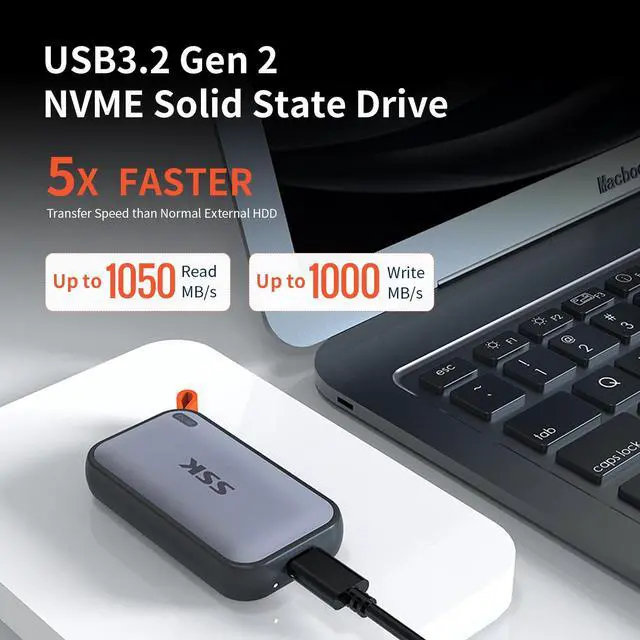 Alt view image 2 of 7 - SSK 250GB Portable External NVME SSD,up to 1050MB/s Extreme Transmission Speed USBC 3.2 Gen2 Solid State Drive for Type-c Smartphone,PS5,xBOX, Laptop,Macbook/Pro/Air and more