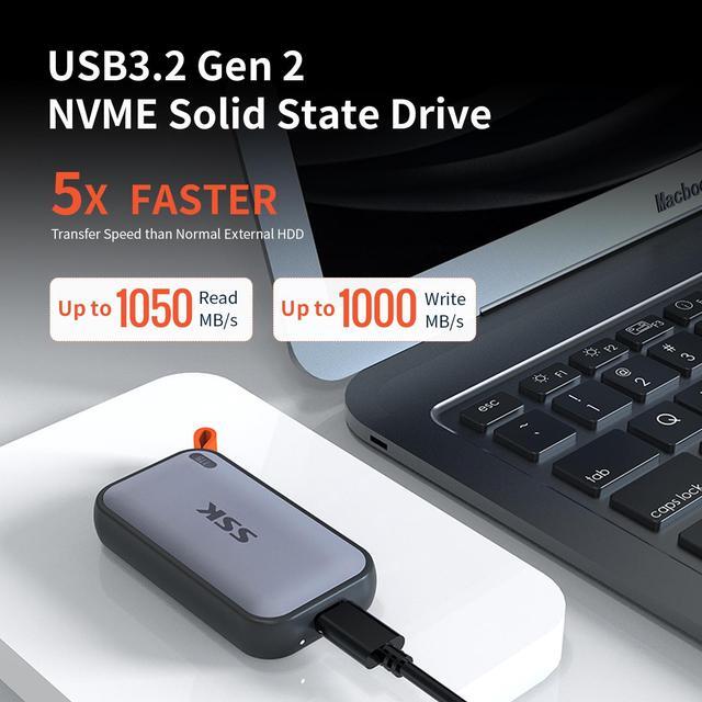Alt view image 2 of 6 - SSK 1TB Portable External NVME SSD,up to 1050MB/s Extreme Transmission Speed USBC 3.2 Gen2 Solid State Drive for Type-c Smartphone,PS5,xBOX, Laptop,Macbook/Pro/Air and more 1TB