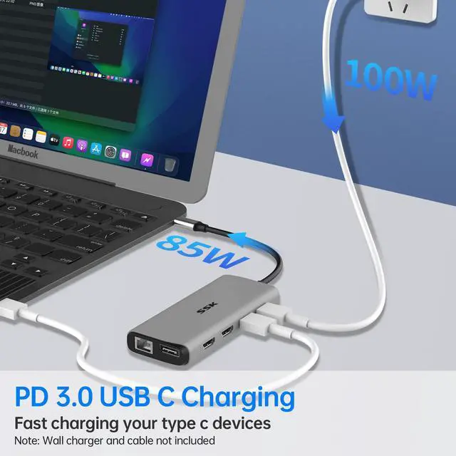 Alt view image 5 of 7 - SSK USB C Docking Station Dual Monitor, 11 in 1 Triple Display Docking Station Multiport Adapter of 2 HDMI, Displayport, Ethernet, PD3.0, SD TF Card Reader, 3USBs for MacBook/Dell/HP/Lenovo Laptops