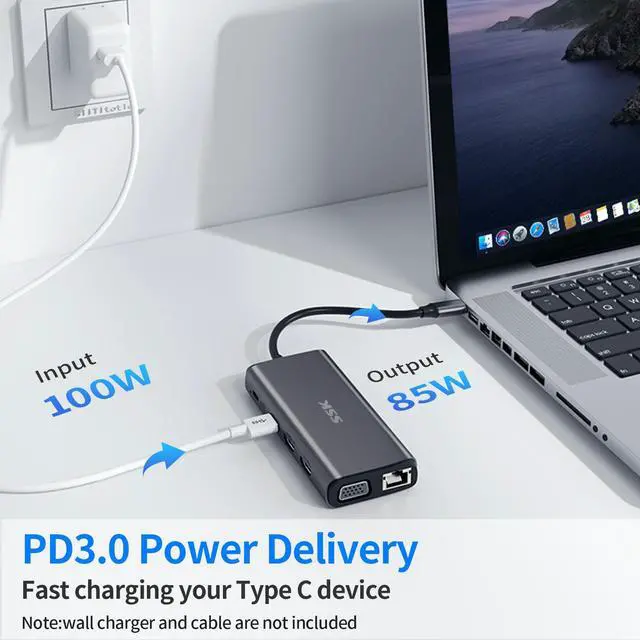 Alt view image 5 of 7 - SSK USB C Laptop Docking Station Dual Monitor, 11 in 1 Type C Triple Display Multiport Adapter with Dual HDMI(4K 60Hz+4K 30Hz), VGA, PD3.0, Ethernet, SD/TF, 3 USB Ports, Mic/Audio for MacBook Pro/Air