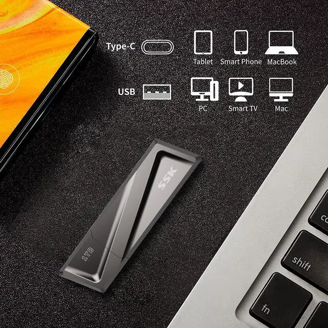 Alt view image 2 of 5 - SSK 1TB USB SSD Solid State Flash Drive 550MB/s Super-Fast Transfer Speed USB 3.2 Gen2 Thumb(Jump) Drive Memory Stick + USB C Adapter for Type-c Smartphone, Laptop, MacBook/Pro/Air and More