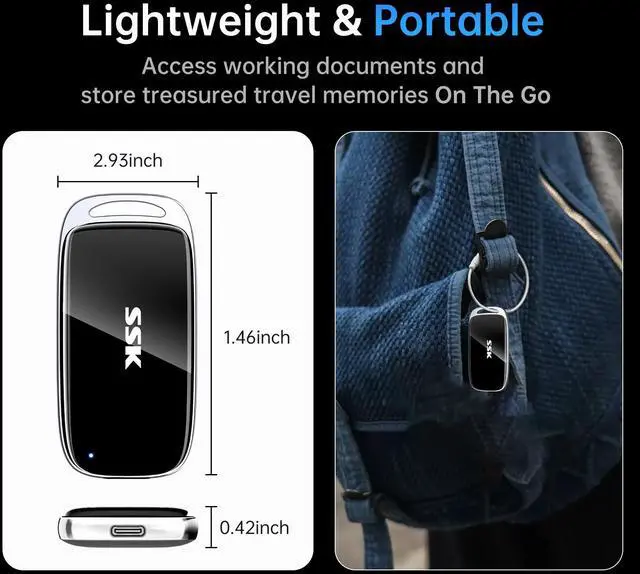 Alt view image 7 of 7 - SSK 1TB SSD External Hard Drive, Portable SSD Drive up to 2000 MB/s, USB 3.2 Gen2X2 External Solid State Drives for iPhone 15/16 PROMacPhone OTGLaptops with LED Indicator