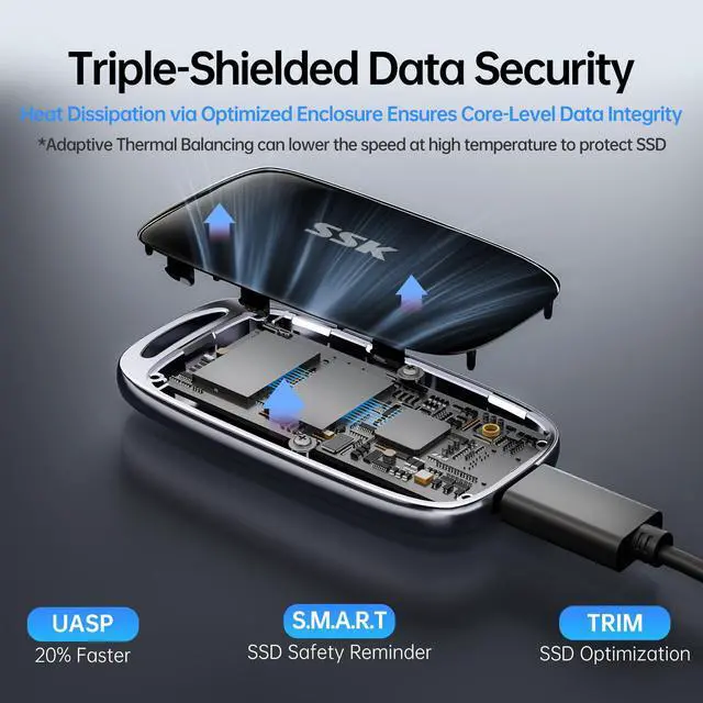 Alt view image 4 of 7 - SSK 4TB SSD External Hard Drive, Portable SSD Drive up to 2000 MB/s, USB 3.2 Gen2X2 External Solid State Drives for iPhone 15/16 PROMacPhone OTGLaptops with LED Indicator