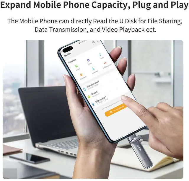 Alt view image 6 of 7 - SSK 2TB SSD USB C Stick up to 1000MB/s,Fast External SSD Dual Drive Type-C + USB A 3.2 Gen 2 Solid State Thumb Drive,USB Memory Stick for iPhone 15/PS4/Android Phone/Tablet/Windows/Mac