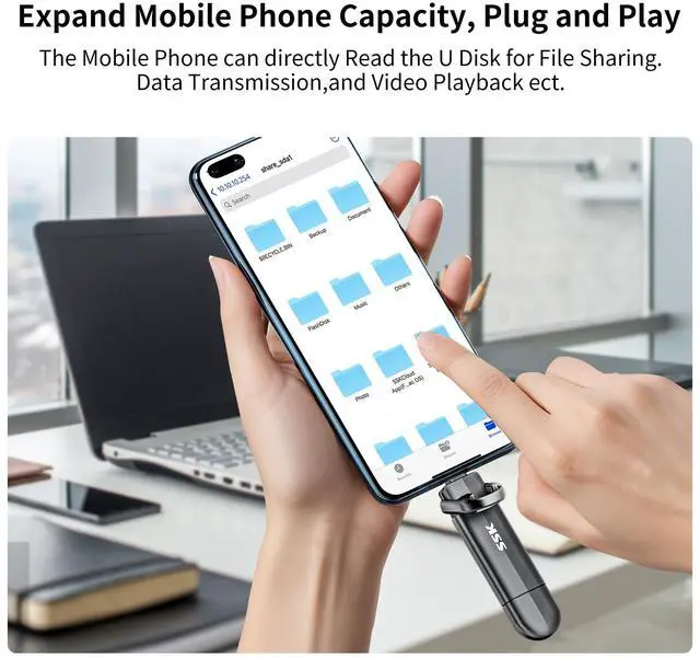 Alt view image 5 of 7 - SSK USB C Drive 1TB,Dual Flash Drive Speed up tp 550MB/s 2-in-1 Memory Stick Type C+USB A 3.2 Gen2 Portable External Solid State SSD Thumb Drive for iPhone 15/16/PS4/Android Phone/Tablet/Windows/Mac