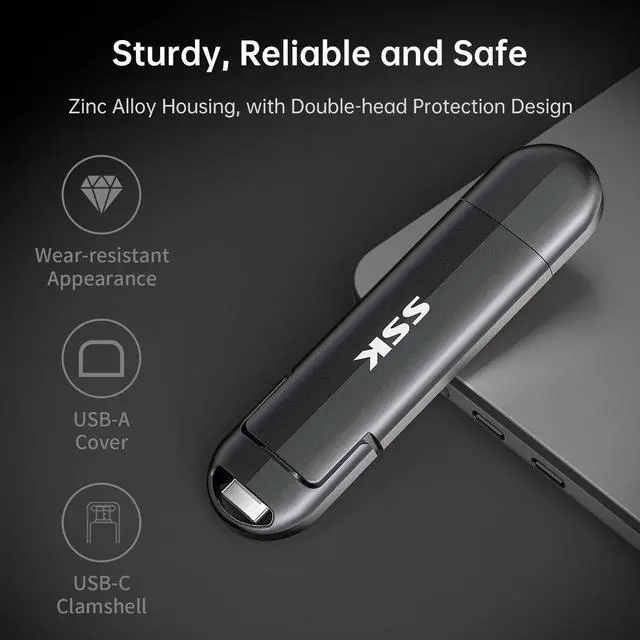 Alt view image 6 of 7 - SSK USB C Drive 1TB,Dual Flash Drive Speed up tp 550MB/s 2-in-1 Memory Stick Type C+USB A 3.2 Gen2 Portable External Solid State SSD Thumb Drive for iPhone 15/16/PS4/Android Phone/Tablet/Windows/Mac
