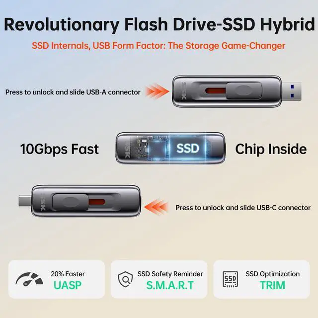 Alt view image 2 of 7 - SSK 256GB Flash Drive SSD External, Push-Pull USB Drive up to 1000MB/s Dual Head, Thumb Drive-USB SSD Memory Stick for iPhone 15/16/17, Android, Tablet, Win& Mac Zinc Alloy