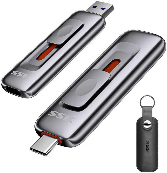 Main image of SSK 256GB Flash Drive SSD External, Push-Pull USB Drive up to 1000MB/s Dual Head, Thumb Drive-USB SSD Memory Stick for iPhone 15/16/17, Android, Tablet, Win& Mac Zinc Alloy