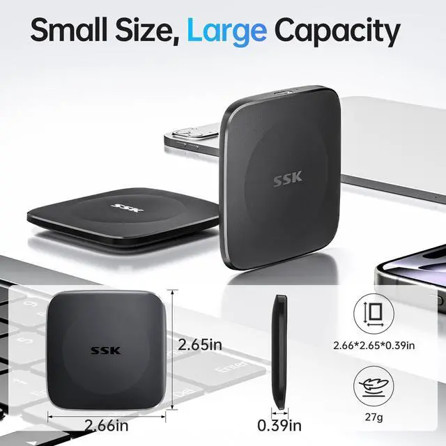 Alt view image 3 of 7 - SSK External Drive 128GB,Portable-SSD-Drive up to 550MB/s,SSD External Hard-Drive Type C+USB A Fast Portable Solid State Drives USB-3.2 GEN2 USB Storage for iPhone 15/Android/Windows/Tablet/Mac