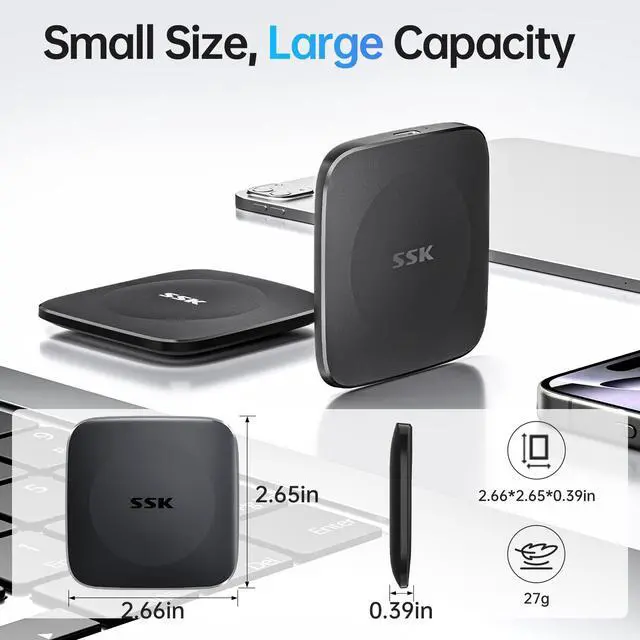 Alt view image 3 of 6 - SSK External SSD 2TB,Portable Drive 2TB up to 550MB/s 2tb SSD Hard Drive Type C+USB A Fast External Solid State Drives USB 3.2 GEN2 External Storage for iPhone 15/Android/Windows/Mac/Xbox