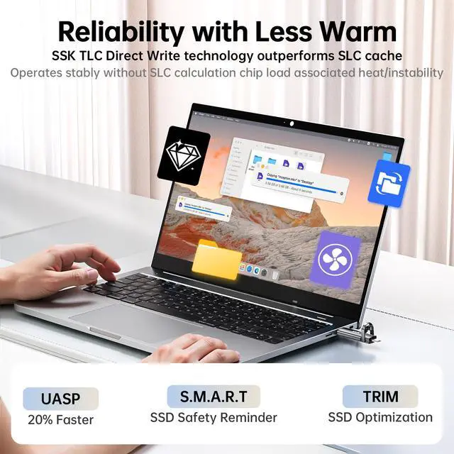 Alt view image 5 of 7 - SSK 256GB External SSD up to 1000MB/s, USB 3.2 Gen 2 Dual Flash Drive, Portable Solid State Drive with Type-C & USB-A Memory Stick for iPhone 15/16/17 Series, Android, Windows, Mac