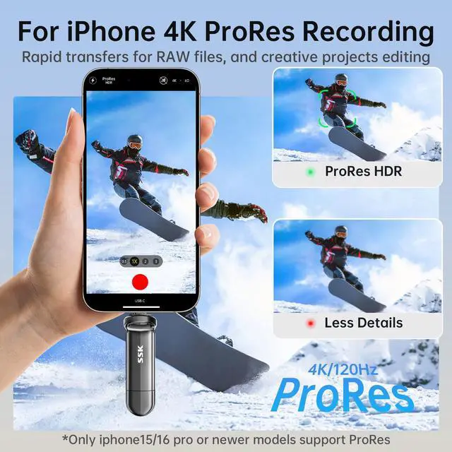 Alt view image 4 of 7 - SSK 256GB External SSD up to 1000MB/s, USB 3.2 Gen 2 Dual Flash Drive, Portable Solid State Drive with Type-C & USB-A Memory Stick for iPhone 15/16/17 Series, Android, Windows, Mac