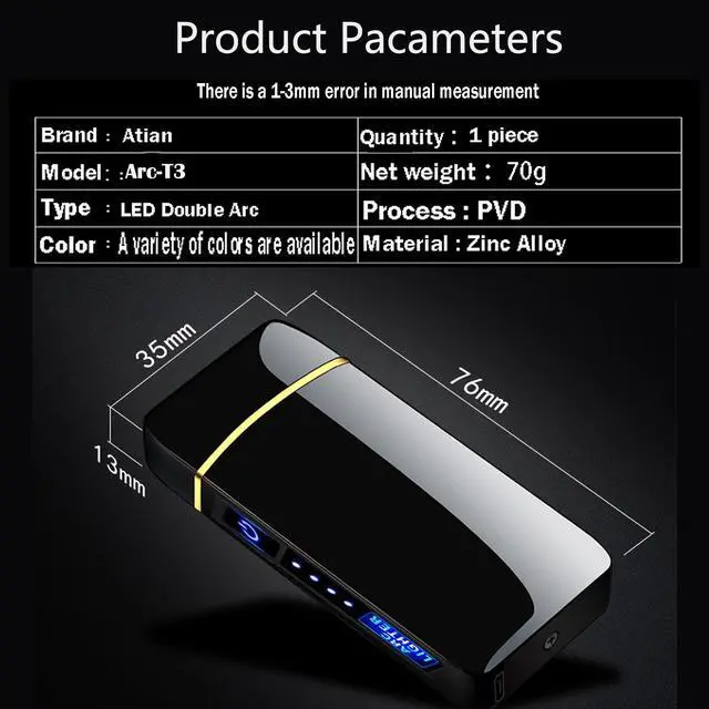 Alt view image 7 of 7 - Arc Lighter, Smart Electric Lighter, USB Rechargeable Lighter Windproof Flameless Lighter Lightweight Plasma Lighter for Fire,BBQs,Fireworks ,Candle,Camping - Outdoors Indoors (Black Tiger)