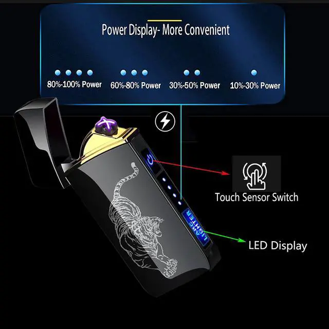 Alt view image 3 of 7 - Arc Lighter, Smart Electric Lighter, USB Rechargeable Lighter Windproof Flameless Lighter Lightweight Plasma Lighter for Fire,BBQs,Fireworks ,Candle,Camping - Outdoors Indoors (Black Tiger)
