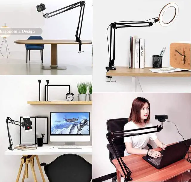 Alt view image 4 of 6 - LenTok Overhead Tripod Mount for Camera Webcam Ring Light, Flexible Over Head Arm for iPhone with Phone Holder and Ball Head, Table Stand Accessory for Phone Video Recording Live Stream