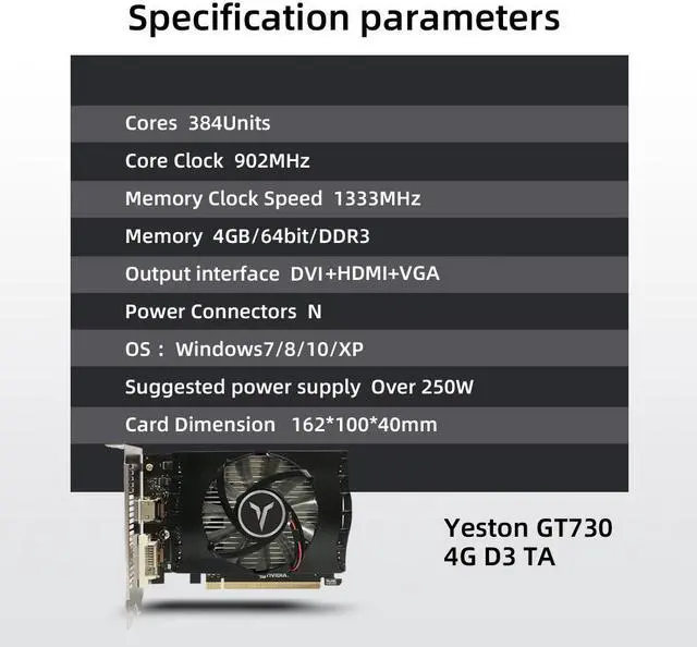 Alt view image 4 of 6 - Yeston GeForce GT 730 4GB DDR3 Graphics cards Nvidia PCI Express 2.0 Desktop computer PC DVI-D +VGA+ HDMI-compatible video gaming graphics card