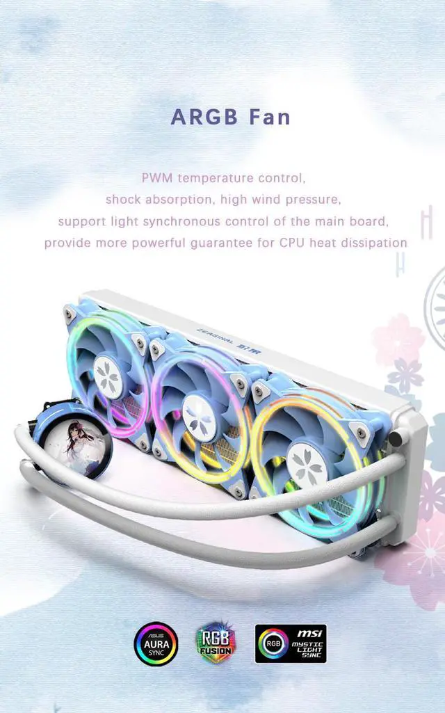 Alt view image 5 of 7 - Yeston * zeaginal Sakura 360 integrated CPU supports Intel / AMD platform PWM temperature control fan water cooling radiator ARGB  synchronous fan