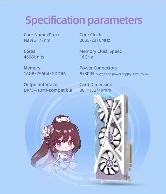 Alt view image 7 of 7 - Yeston Radeon RX 6800 XT 16GB D6 GDDR6 256bit 7nm video cards Desktop computer PC Video Graphics Cards support PCI-Express 4.0 3*DP+1*HDMI-compatible  RGB light effect Fragrant graphics card