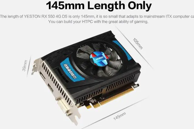 Alt view image 7 of 7 - Yeston Radeon RX 550 4GB GDDR5 1183MHz 512processors PCIExpress 3.0 DirectX12 video cards Double slot DP+HDMI compatible +DVI-D graphics card of Desktop