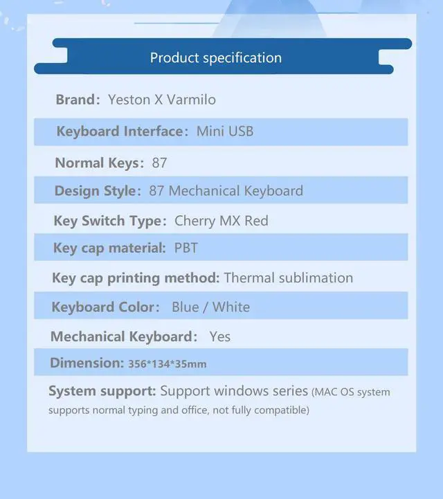 Alt view image 7 of 7 - Yeston Sakura Cherry Red Shaft/Limited Edition yeston x Varmilo Co-branded VA87 Sakura Limited Edition Mechanical Keyboard Cherry Red switch PBT Sublimation Keycap Keyboard