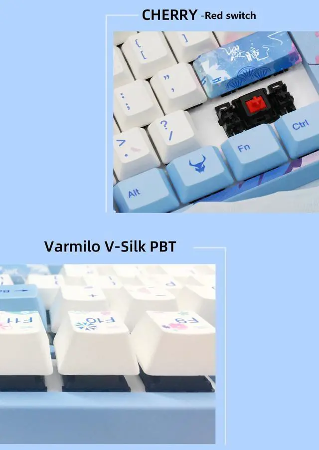 Alt view image 6 of 7 - Yeston Sakura Cherry Red Shaft/Limited Edition yeston x Varmilo Co-branded VA87 Sakura Limited Edition Mechanical Keyboard Cherry Red switch PBT Sublimation Keycap Keyboard