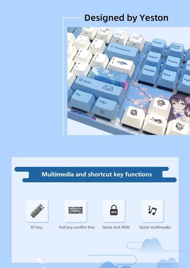 Alt view image 5 of 7 - Yeston Sakura Cherry Red Shaft/Limited Edition yeston x Varmilo Co-branded VA87 Sakura Limited Edition Mechanical Keyboard Cherry Red switch PBT Sublimation Keycap Keyboard