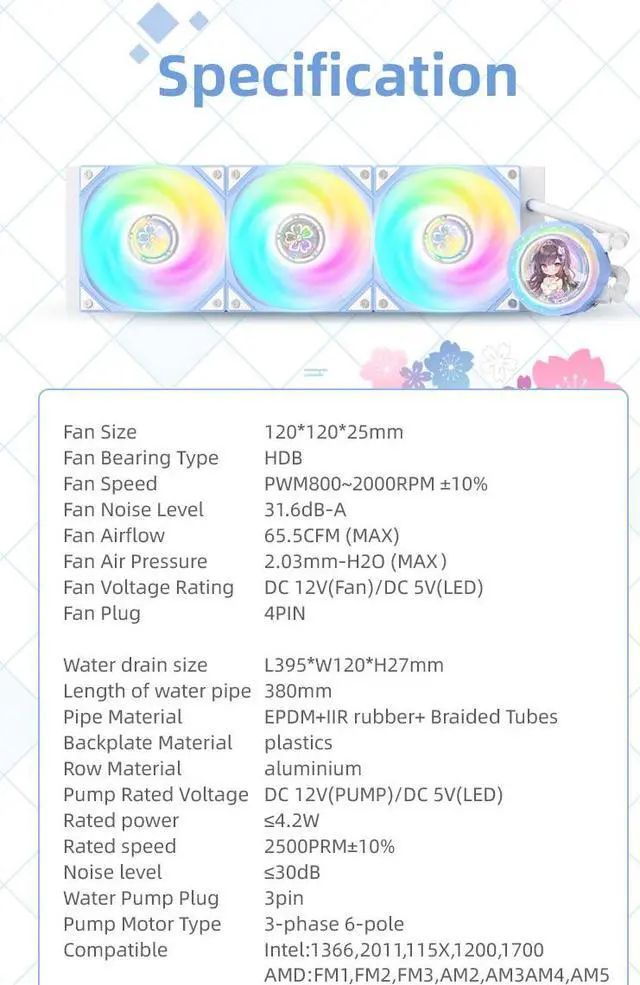 Alt view image 6 of 14 - Yeston New Sakura 360 integrated CPU supports Intel / AMD platform PWM temperature control fan water cooling radiator ARGB synchronous fan